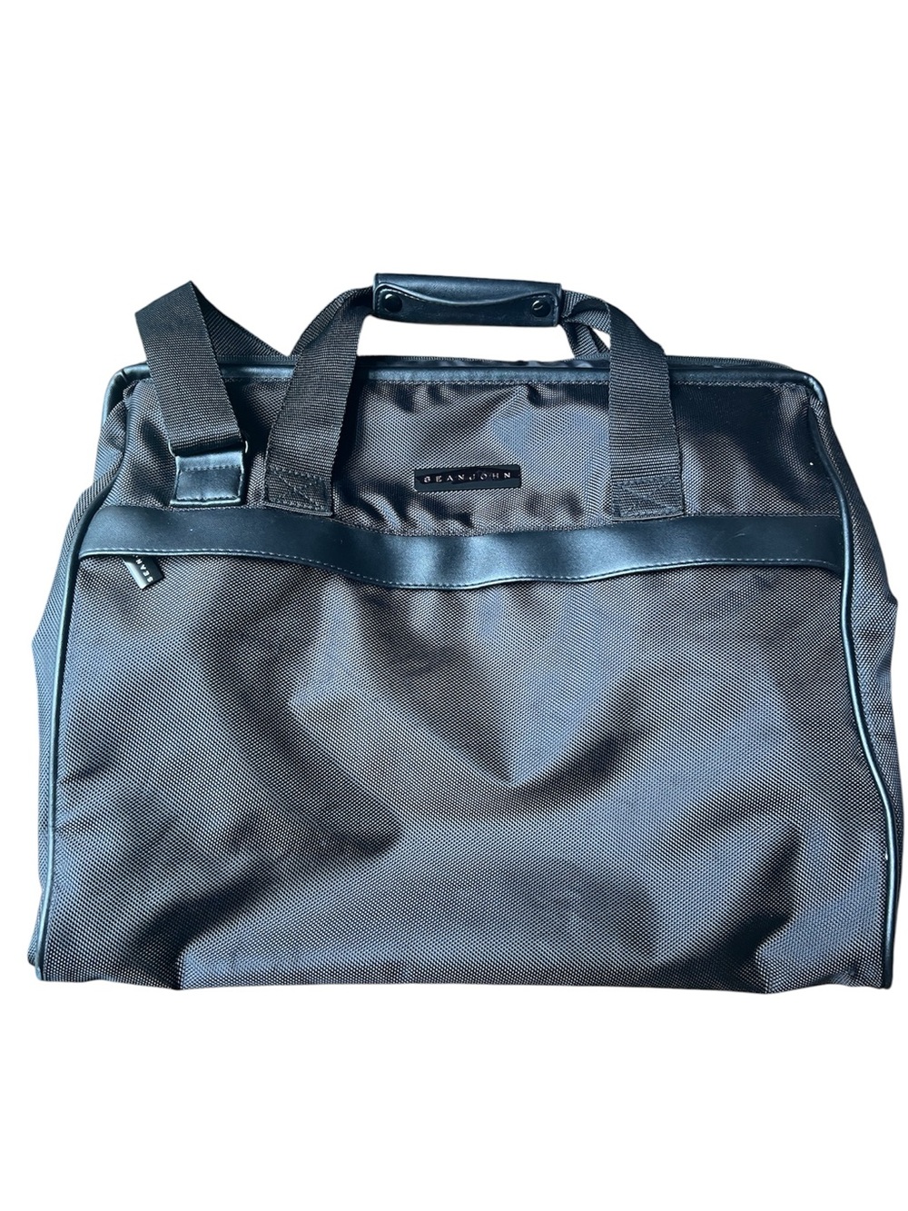 Sean John Black Travel Duffel Tote with Leather Trim 17”x14”x6”
